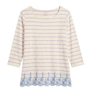 Talbots Womens XLP Coastal Preppy Cottagecore Nautical Embroidered Striped Top